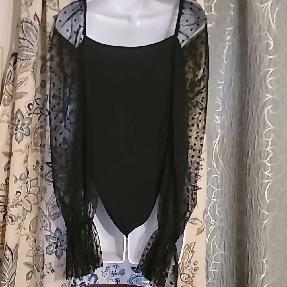 WDIRARA Women's Polka Dots Sheer Bodysuit - Picture 7 of 9